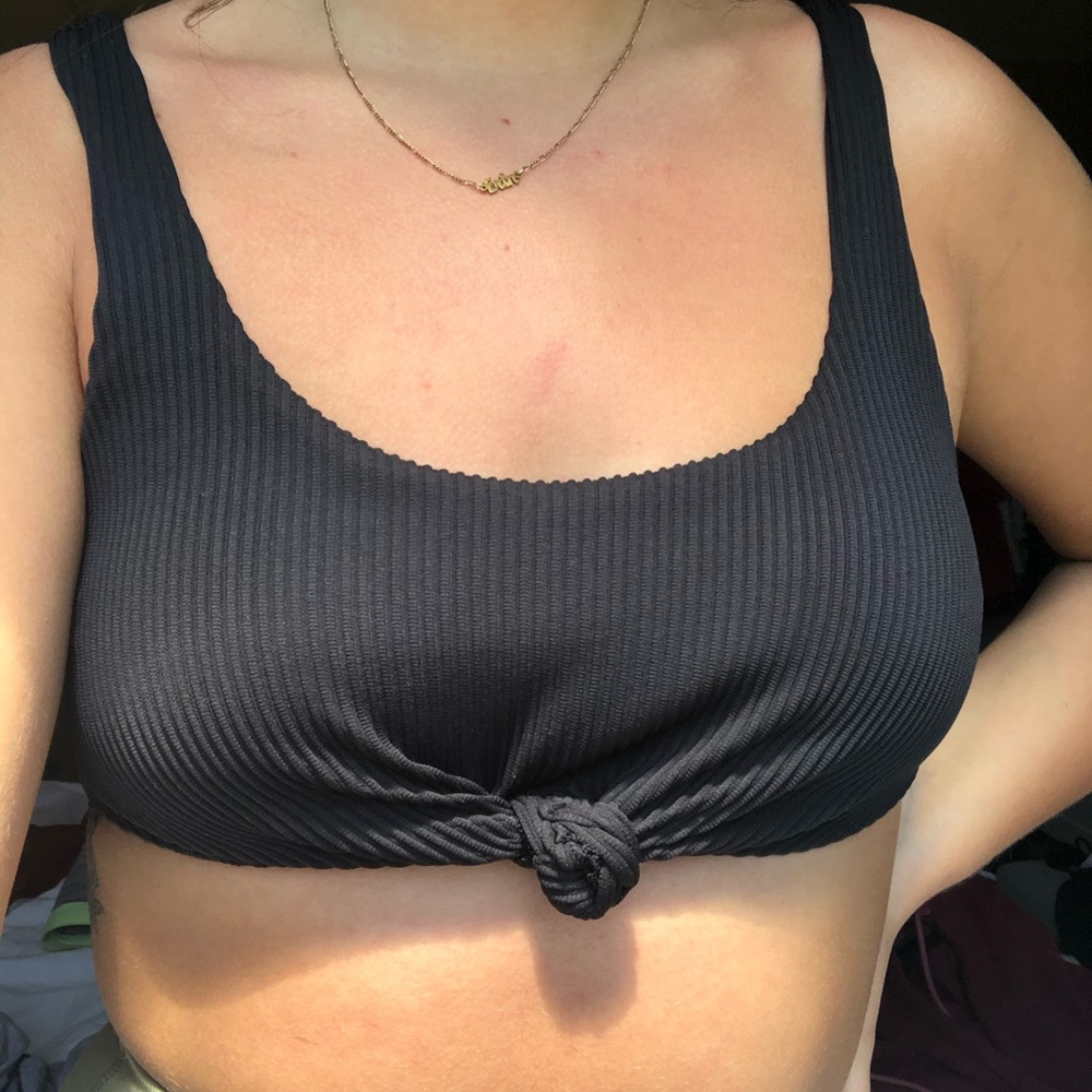 Black Scoop Neck Ribbed Bikini Top